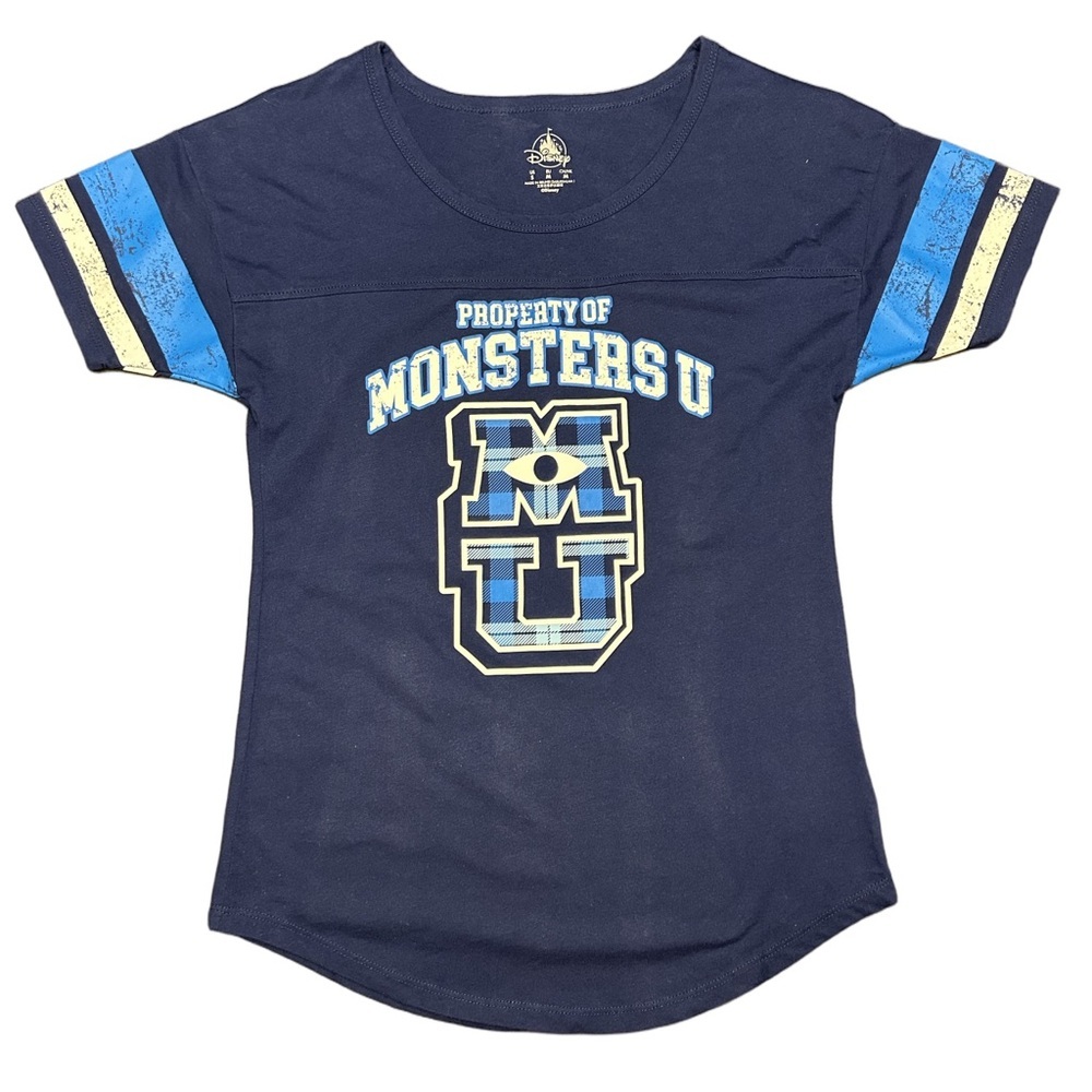 Disney Parks Pixar navy Monster University football academia fitted tee NWOT S